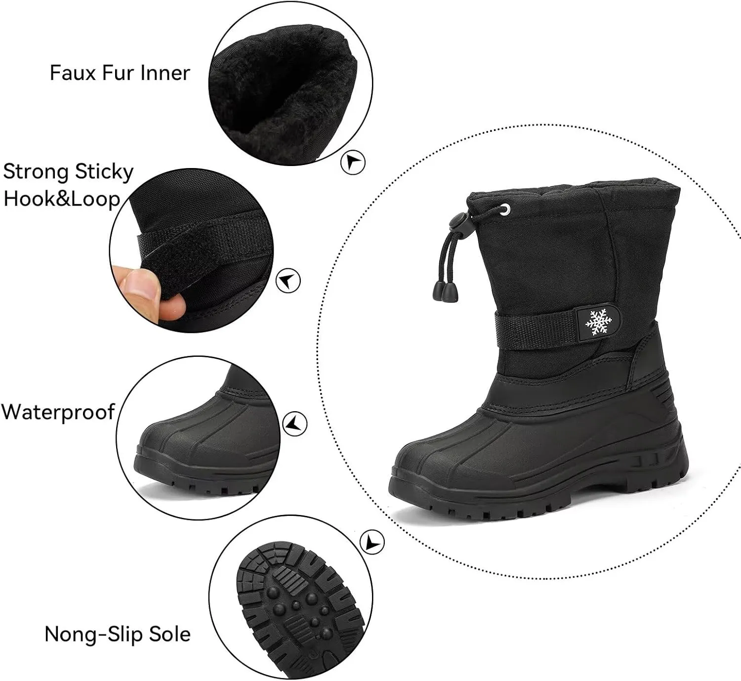 koppu Boys Girls Snow Boots Kids' Waterproof Snow Boots for Winter Slip Resistant Cold Weather Shoes