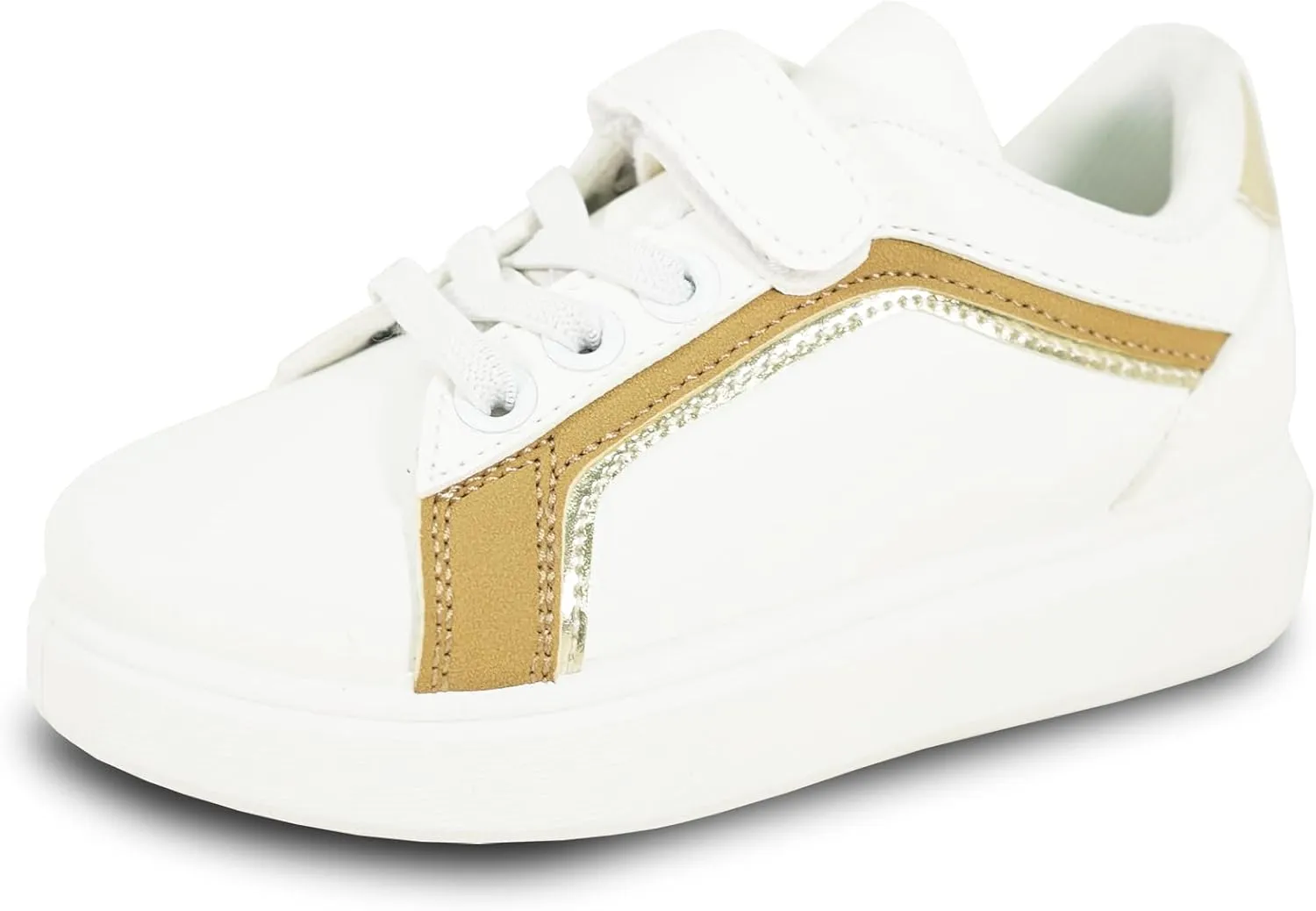 KOZI Kid Comfort Platform Fashion Sneaker Loafer Slip-on Shoe for Girl and Boy MGKID with Removable Insole Gold Silver
