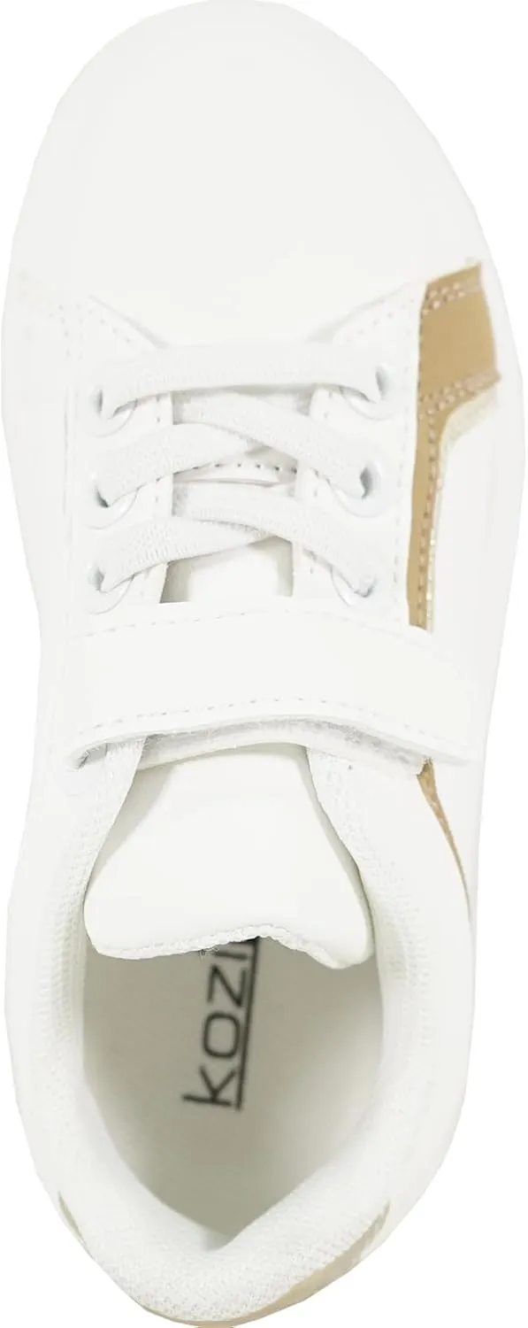 KOZI Kid Comfort Platform Fashion Sneaker Loafer Slip-on Shoe for Girl and Boy MGKID with Removable Insole Gold Silver