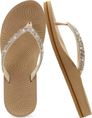 KuaiLu Women's Rhinestone Flip Flops with Comfort Arch Support Yoga Mat Cushion Sandals Fashion Summer Beach Travel Orthotic Walking Thong Sandles Slip on Plantar Fasciitis Indoor Outdoor Shoes