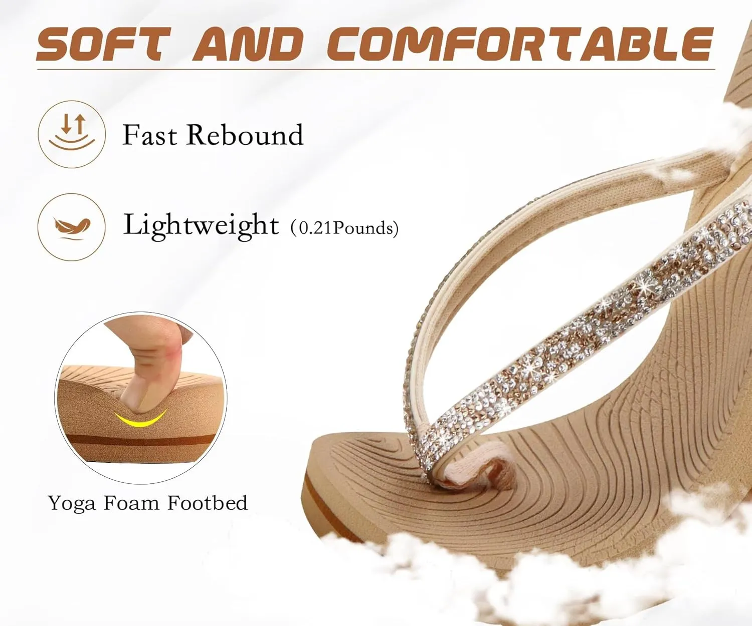 KuaiLu Women's Rhinestone Flip Flops with Comfort Arch Support Yoga Mat Cushion Sandals Fashion Summer Beach Travel Orthotic Walking Thong Sandles Slip on Plantar Fasciitis Indoor Outdoor Shoes