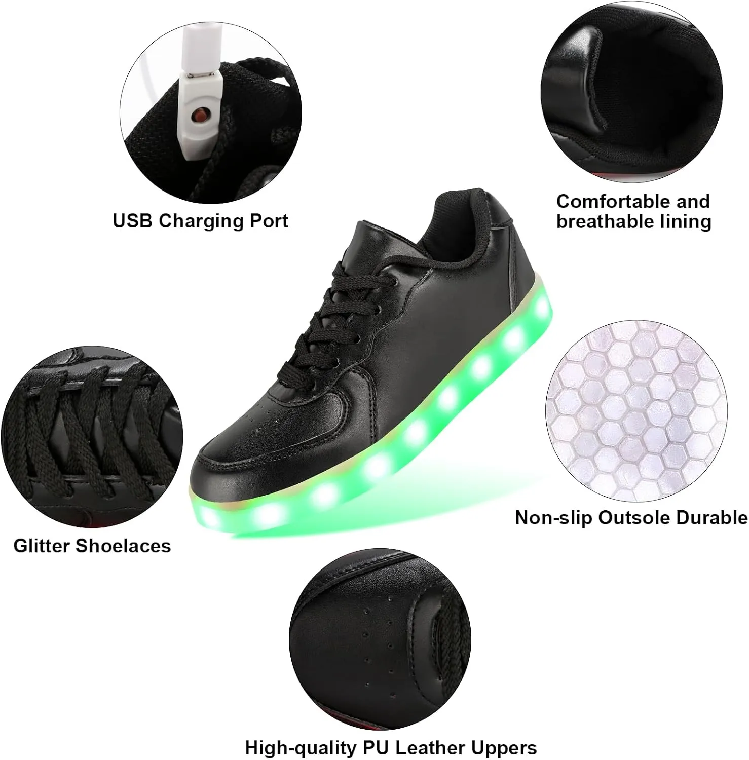 KUNWFNIX Light Up High Top Adult LED Sneakers - Multicolor, Men's & Women's - Glow in The Dark - USB Rechargeable - Dancing Parties