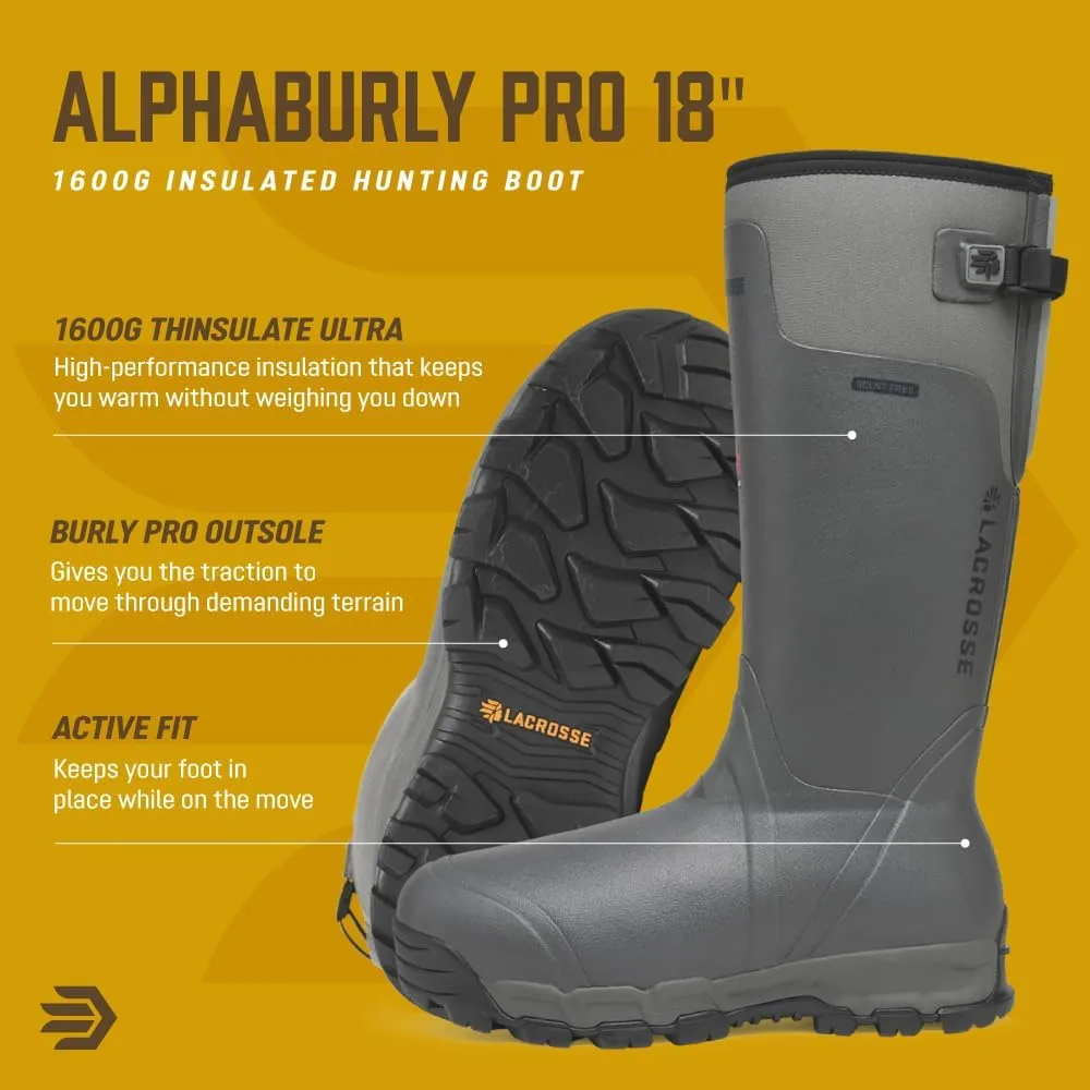 LaCrosse Alphaburly Pro 18" Insulated Hunting Boots for Men Featuring Waterproof Rubber, 1600G Thinsulate, and EVA Footbed, First Lite Cipher