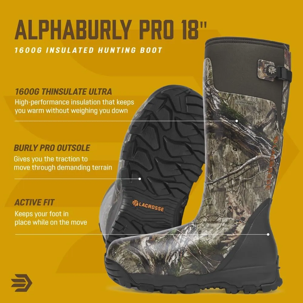 LaCrosse Alphaburly Pro 18" Insulated Hunting Boots for Men Featuring Waterproof Rubber, 1600G Thinsulate, and EVA Footbed, First Lite Cipher