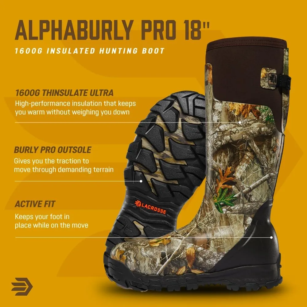 LaCrosse Alphaburly Pro 18" Insulated Hunting Boots for Men Featuring Waterproof Rubber, 1600G Thinsulate, and EVA Footbed, First Lite Cipher