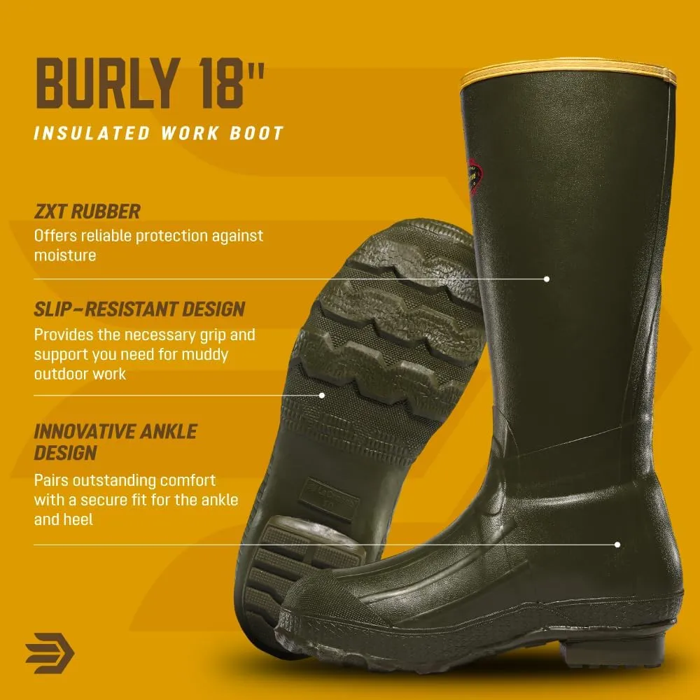 LaCrosse Burly Rubber Hunting & Work Boots for Men - Waterproof ZXT Rubber with Foam Insulation, Top Strap, EVA Footbed, and Slip-Resistant Outsole