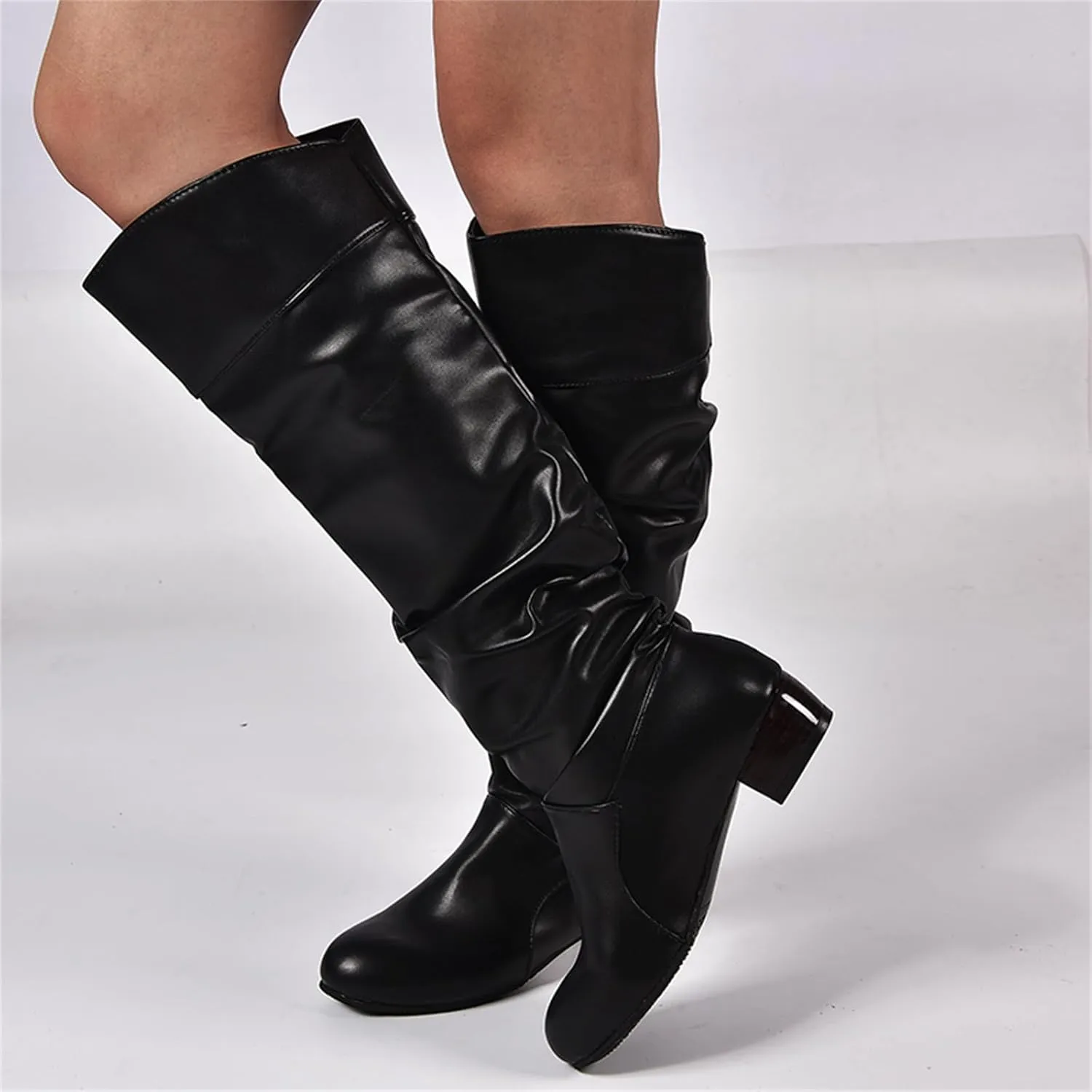 Ladmiple Fall Boots Women Wide Calf Knee High Boots Sexy Cone Heel Zipper Fashion Elegant Slouchy Cowboy Cowgirl Boots