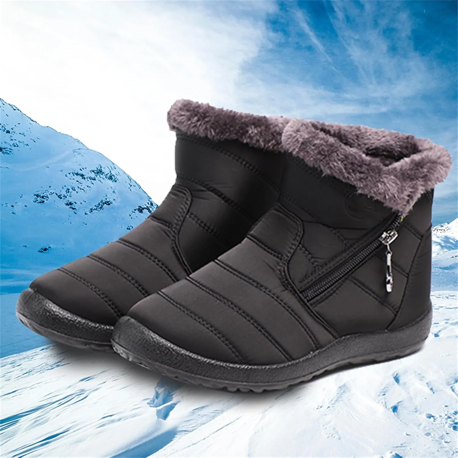 Ladmiple Winter Boots For Women Waterproof Snow Cute Ankle Booties Fur Lining Warm Comfortable Slip On Outdoor Shoes