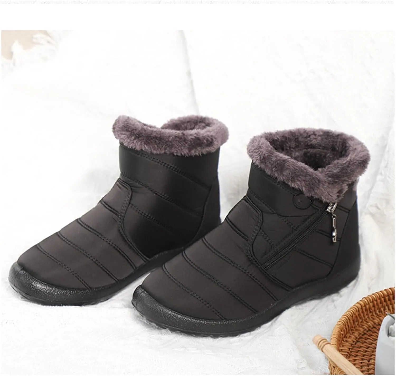 Ladmiple Winter Boots For Women Waterproof Snow Cute Ankle Booties Fur Lining Warm Comfortable Slip On Outdoor Shoes