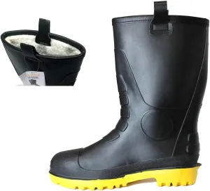L&M Mens Waterproof Fur Interior Rubber Sole Winter Snow Rain Boots Insulated