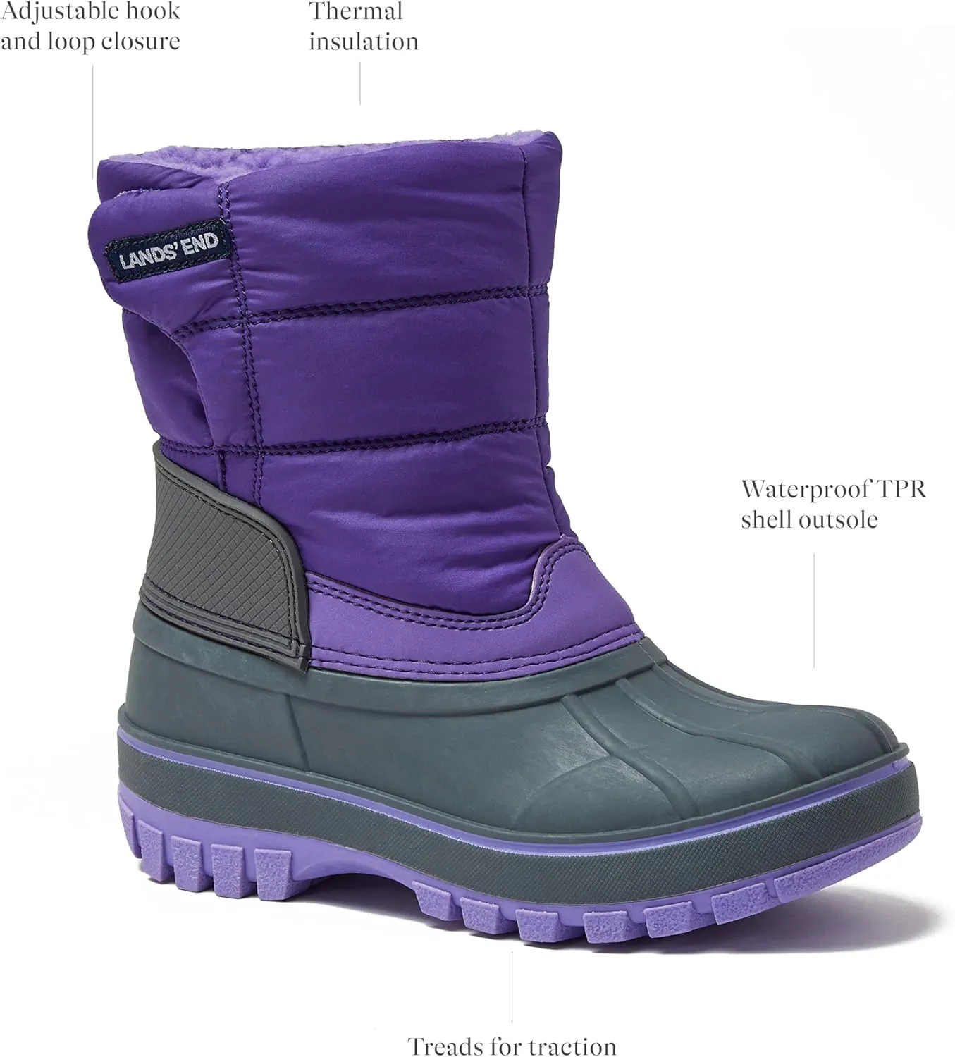 Lands' End Flurry Max Waterproof Kids Snow Boots - Insulated Warm Fleece Lined Winter Boots for Toddlers, Girls & Boys Size 10 to 7