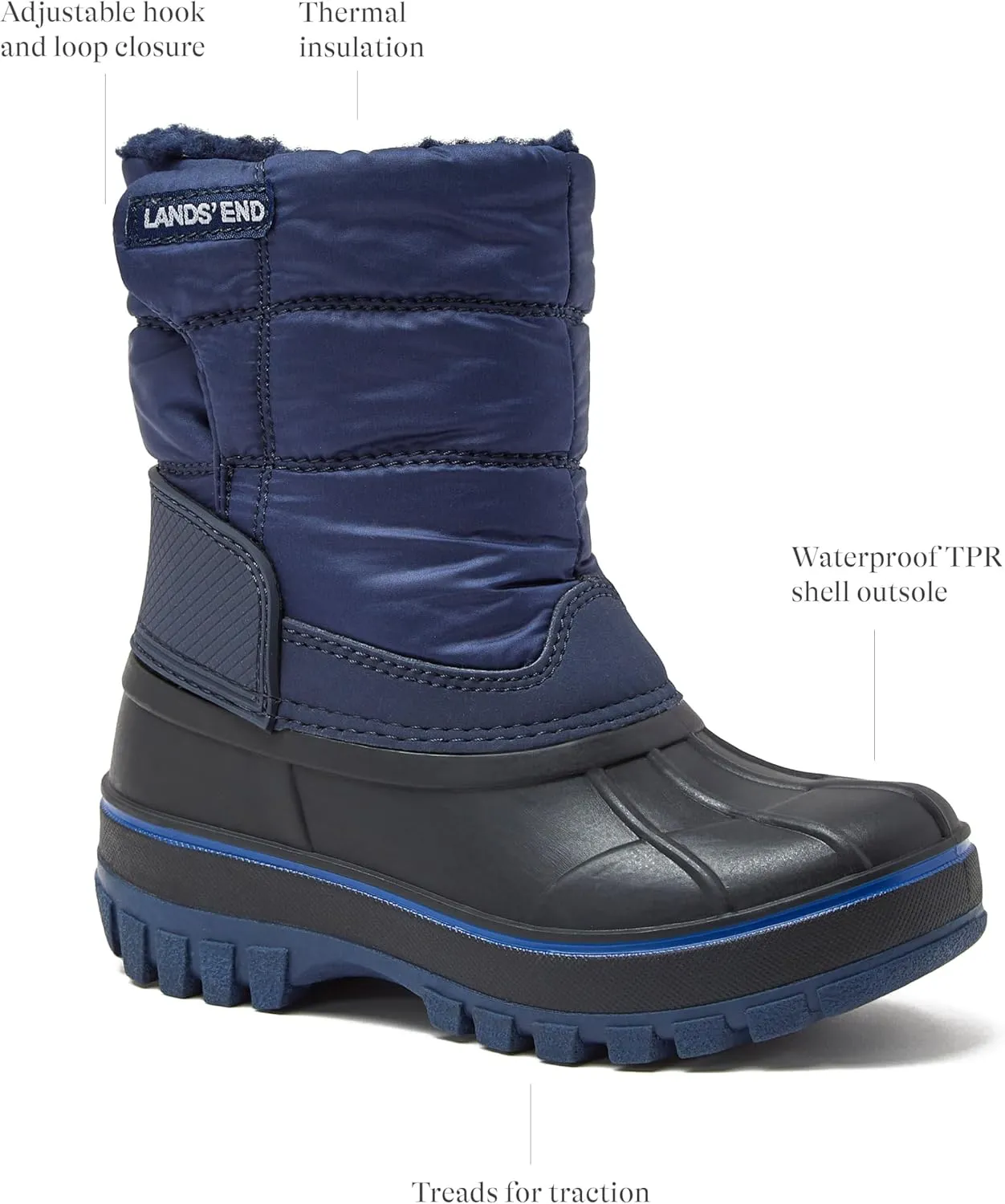 Lands' End Flurry Max Waterproof Kids Snow Boots - Insulated Warm Fleece Lined Winter Boots for Toddlers, Girls & Boys Size 10 to 7