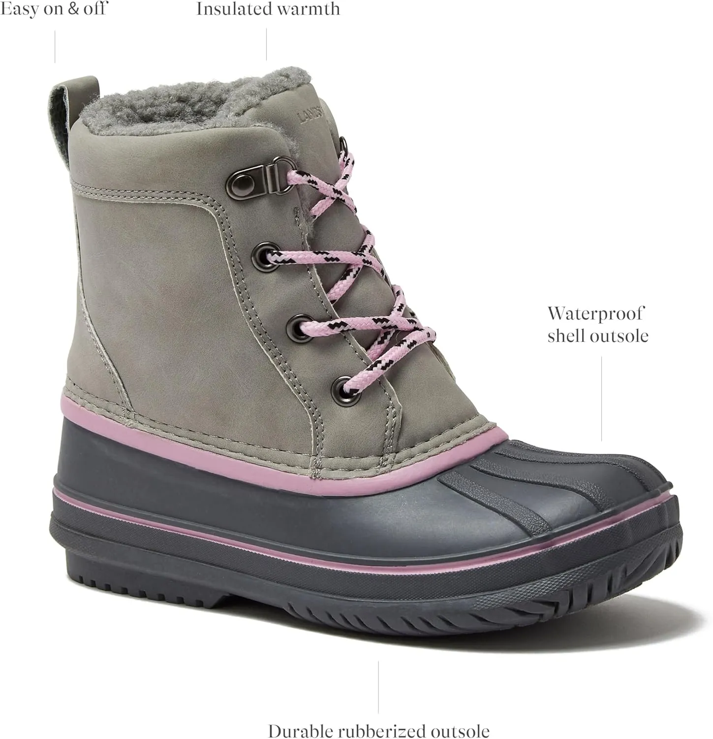 Lands' End Wynn Snow Boots for Kids - Insulated Waterproof Winter Snow Duck Boots for Boys and Girls - Little Kid and Big Kid Size 1 to 7 - Boys and Girls Snow Boots