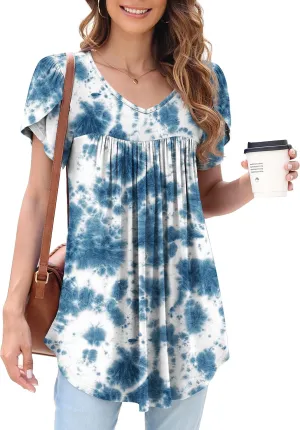 LAOLASI Womens Summer Tunic Tops 2025 V Neck Short Sleeve Shirt Casual Tee Flowy Blouse S-3XL