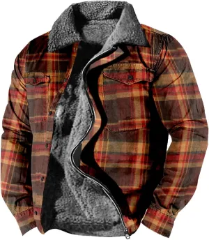 LCMTWX Men's Flannel Jackets Plaid Pocket Hooded Padded Loose Shirt Top Jacket Coats Lined Hooded Plaid Shirt Jacket Fleece