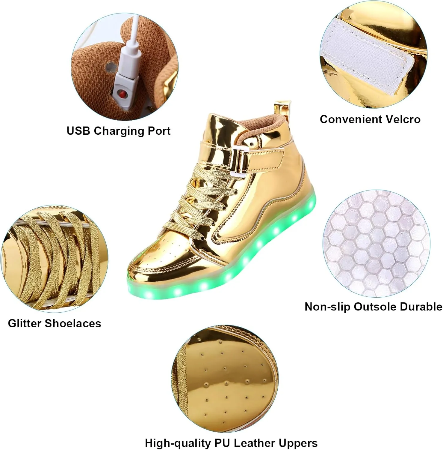 LED Shoes - Men's & Women's Light Up High Top Sneakers, USB Charging, Glow in The Dark for Dancing Party Festivals