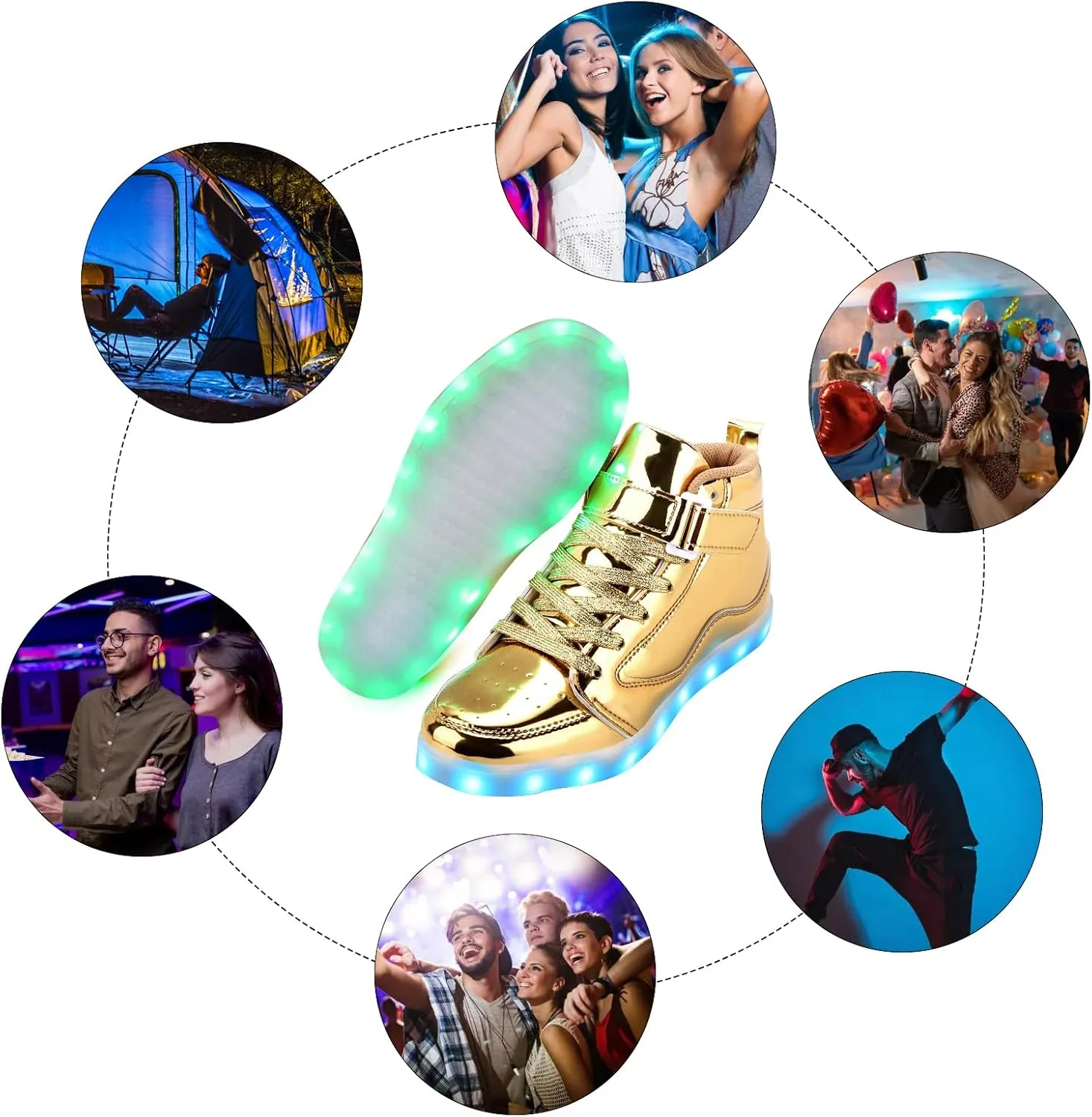 LED Shoes - Men's & Women's Light Up High Top Sneakers, USB Charging, Glow in The Dark for Dancing Party Festivals