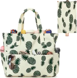 LEDAOU Beach Tote Bag - Women's Waterproof Sandproof Zipper Beach Bags for Pool, Gym, Travel with Wet Pocket