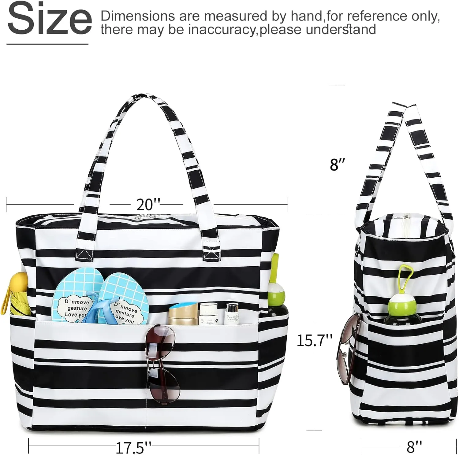 LEDAOU Large Beach Tote Bag Women Waterproof Sandproof Zipper Beach Tote Bag for Pool Gym Grocery Travel with Wet Pocket