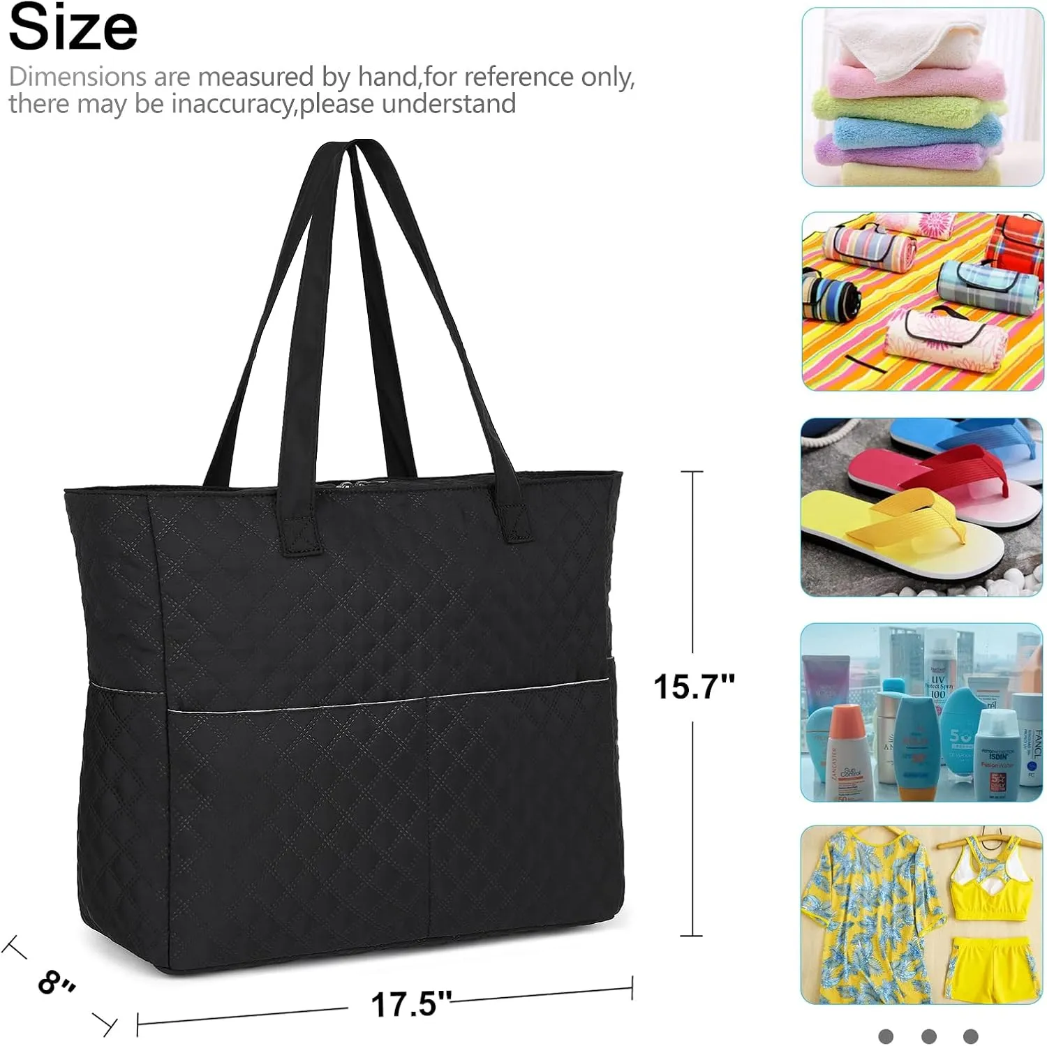 LEDAOU Large Beach Tote Bag Women Waterproof Sandproof Zipper Beach Tote Bag for Pool Gym Grocery Travel with Wet Pocket