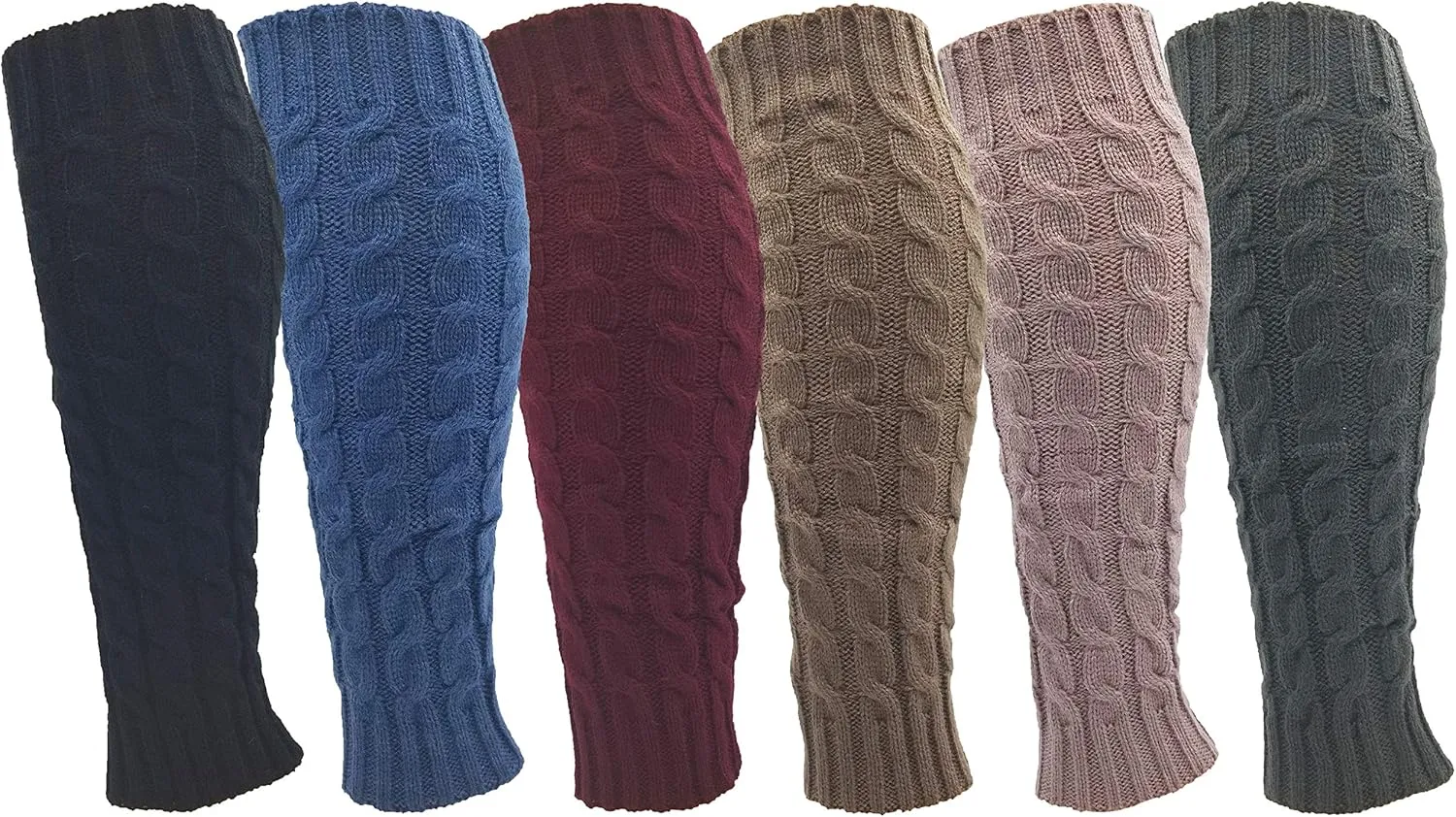 Leg Warmers for Women, 6 Pairs Knee High Cable Knit Warm Thermal Acrylic Winter Sleeve