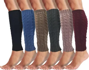 Leg Warmers for Women, 6 Pairs Knee High Cable Knit Warm Thermal Acrylic Winter Sleeve