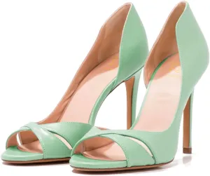 LEHOOR Women's Peep Toe Stiletto High Heels Cross Strap D'Orsay Sandals Slip On Retro 3.5 Inch Stiletto Heel Pumps Open Toe Side Cut Sandals Matte Leather Sexy Office Wedding Party 4-13 M US