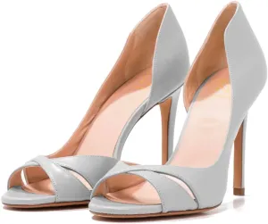 LEHOOR Women's Peep Toe Stiletto High Heels Cross Strap D'Orsay Sandals Slip On Retro 3.5 Inch Stiletto Heel Pumps Open Toe Side Cut Sandals Matte Leather Sexy Office Wedding Party 4-13 M US