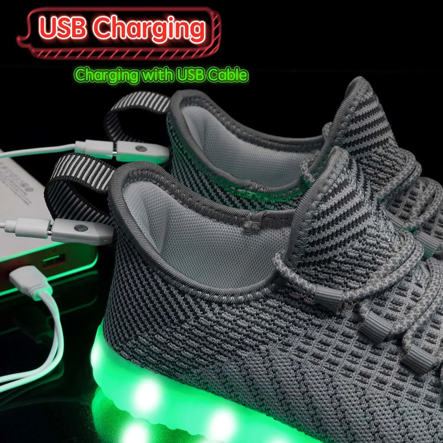 Light Up Shoes for Women Men, Unisex USB Charging LED Shoes Adult Halloween Mesh Upper Glowing Luminous Trainers Dancing Flashing Sneakers