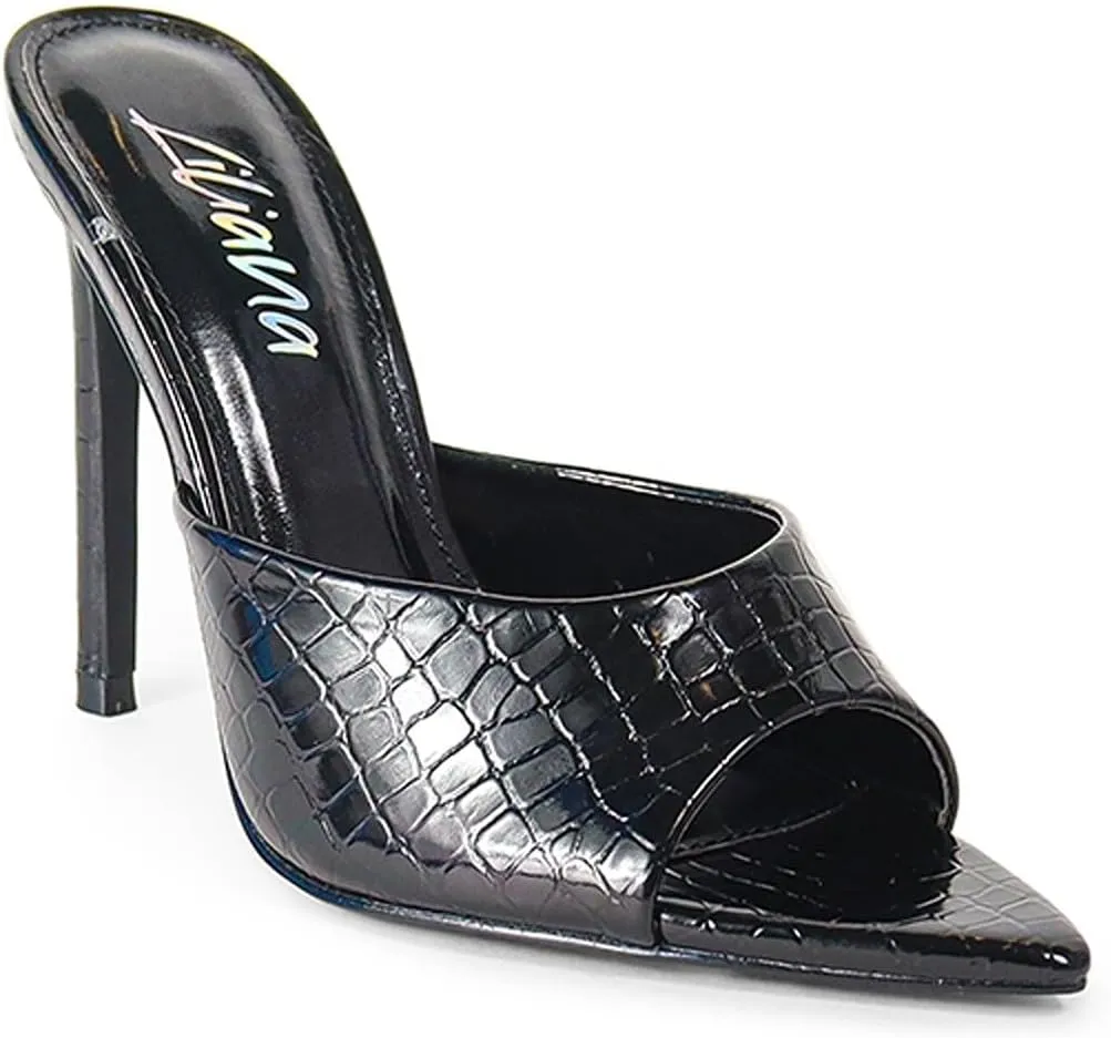 Liliana Women Pointed Toe Slip on Stiletto Heels Sandals