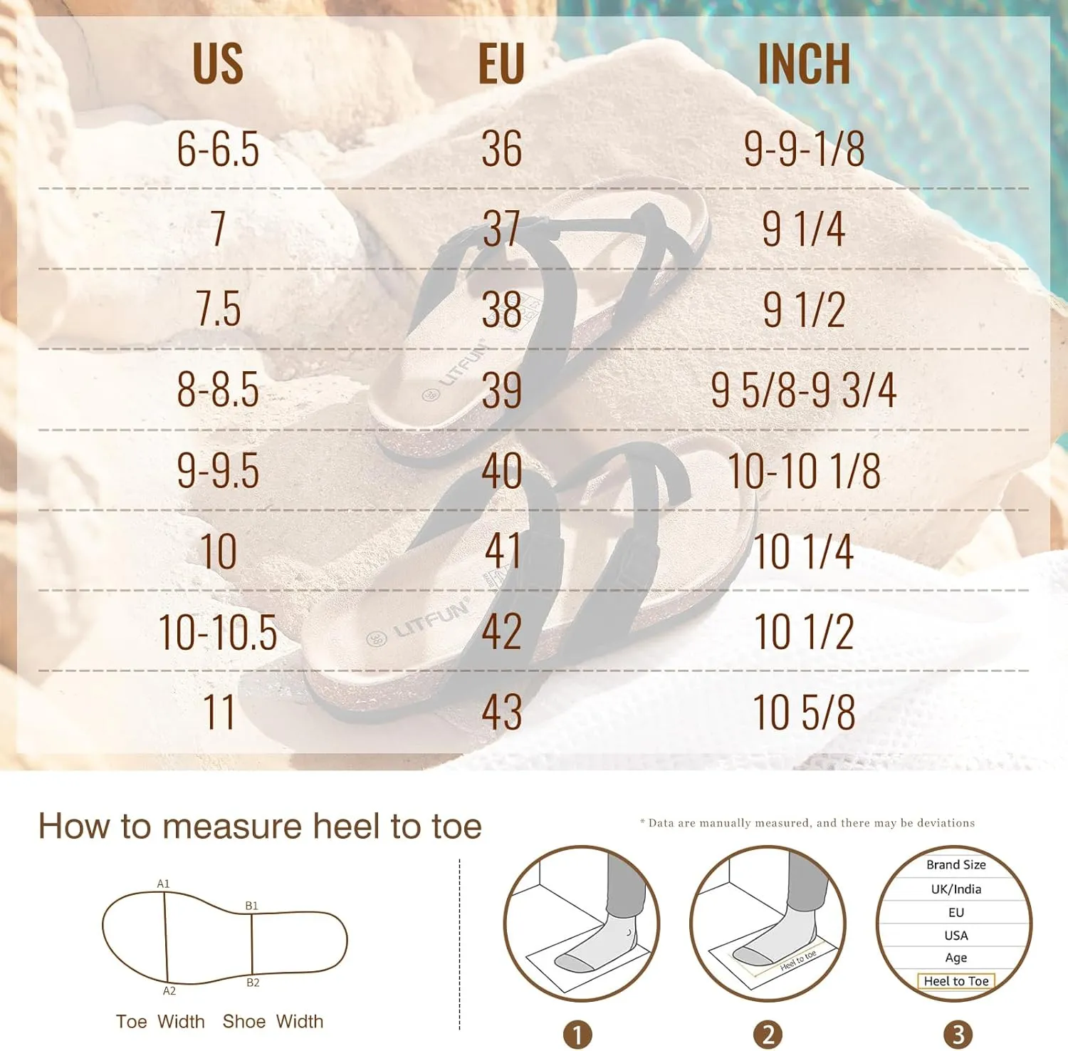 Litfun Women's Genuine Suede Cork Footbed Sandals Comfortable Summer Slides with Adjustable Buckle