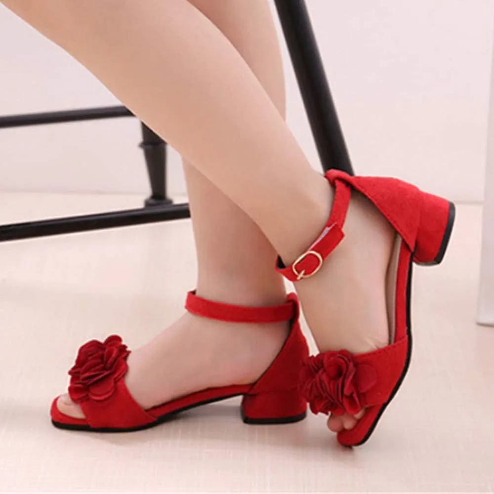 Little Big Girls Flower Middle High Heel Princess Sandals Kids Shoes Dress Platform Sandals