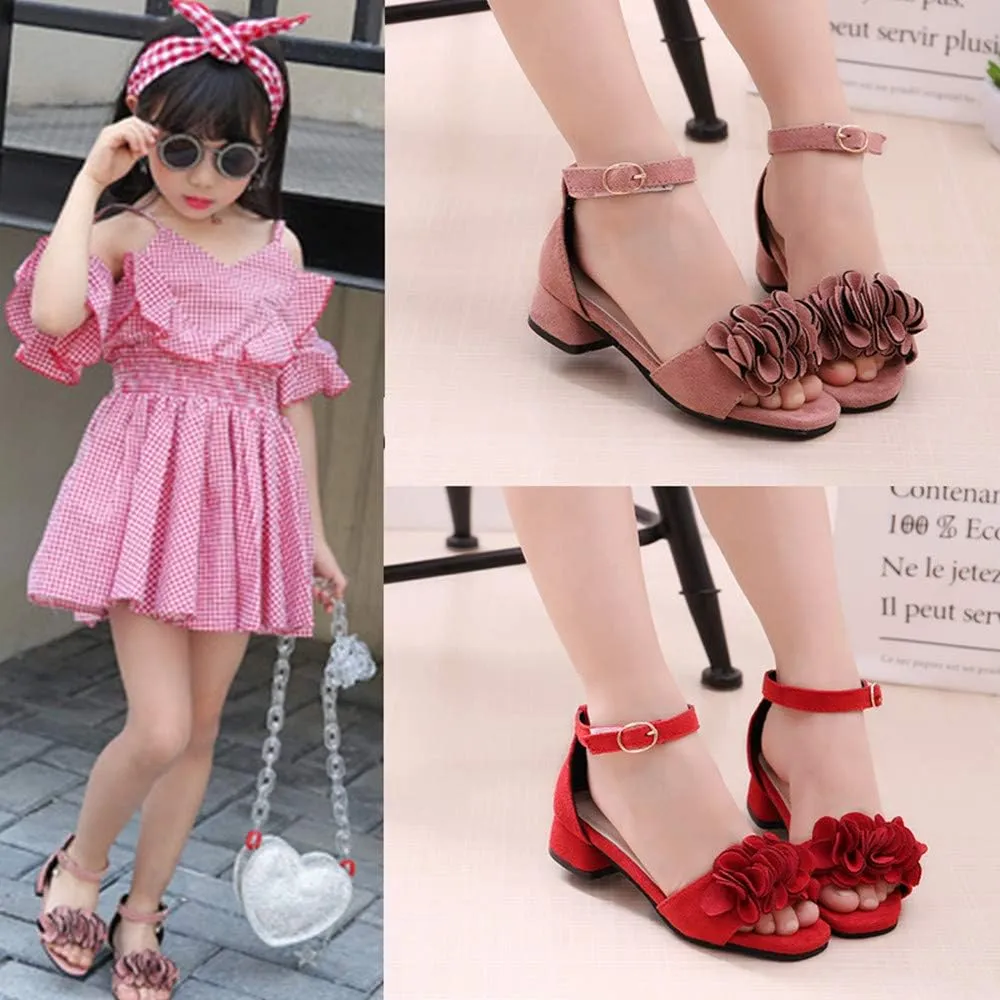 Little Big Girls Flower Middle High Heel Princess Sandals Kids Shoes Dress Platform Sandals