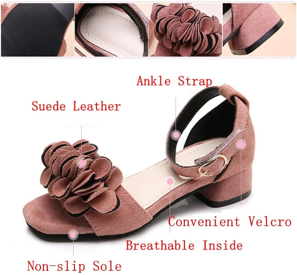 Little Big Girls Flower Middle High Heel Princess Sandals Kids Shoes Dress Platform Sandals