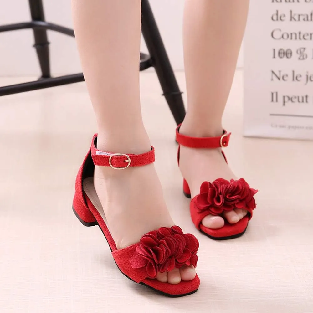 Little Big Girls Flower Middle High Heel Princess Sandals Kids Shoes Dress Platform Sandals