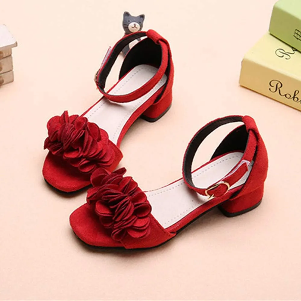 Little Big Girls Flower Middle High Heel Princess Sandals Kids Shoes Dress Platform Sandals