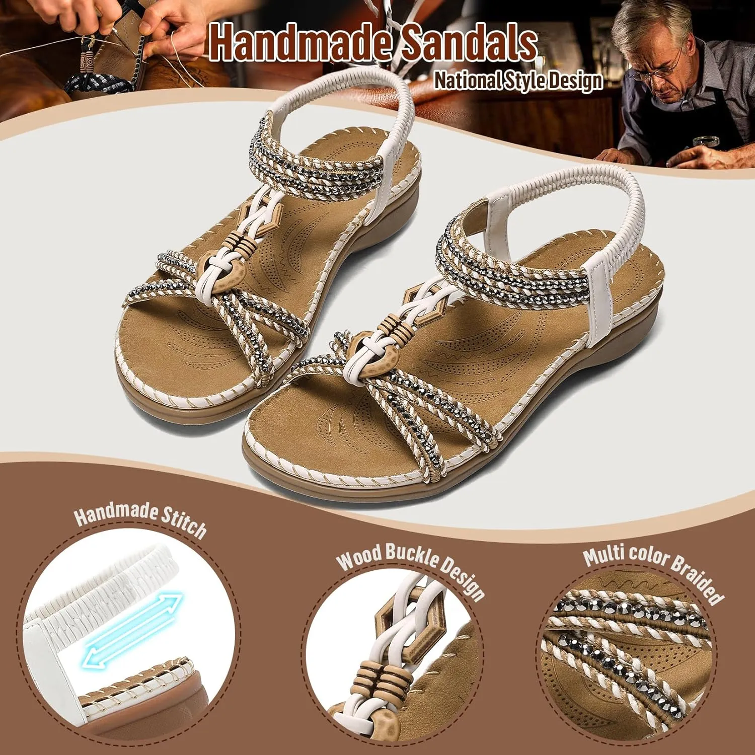 Littleplum Womens Sandals Arch Support Summer Flat Slides Ankle Elastic Walking Shoes Braided Beach Dressy Sandals for Women
