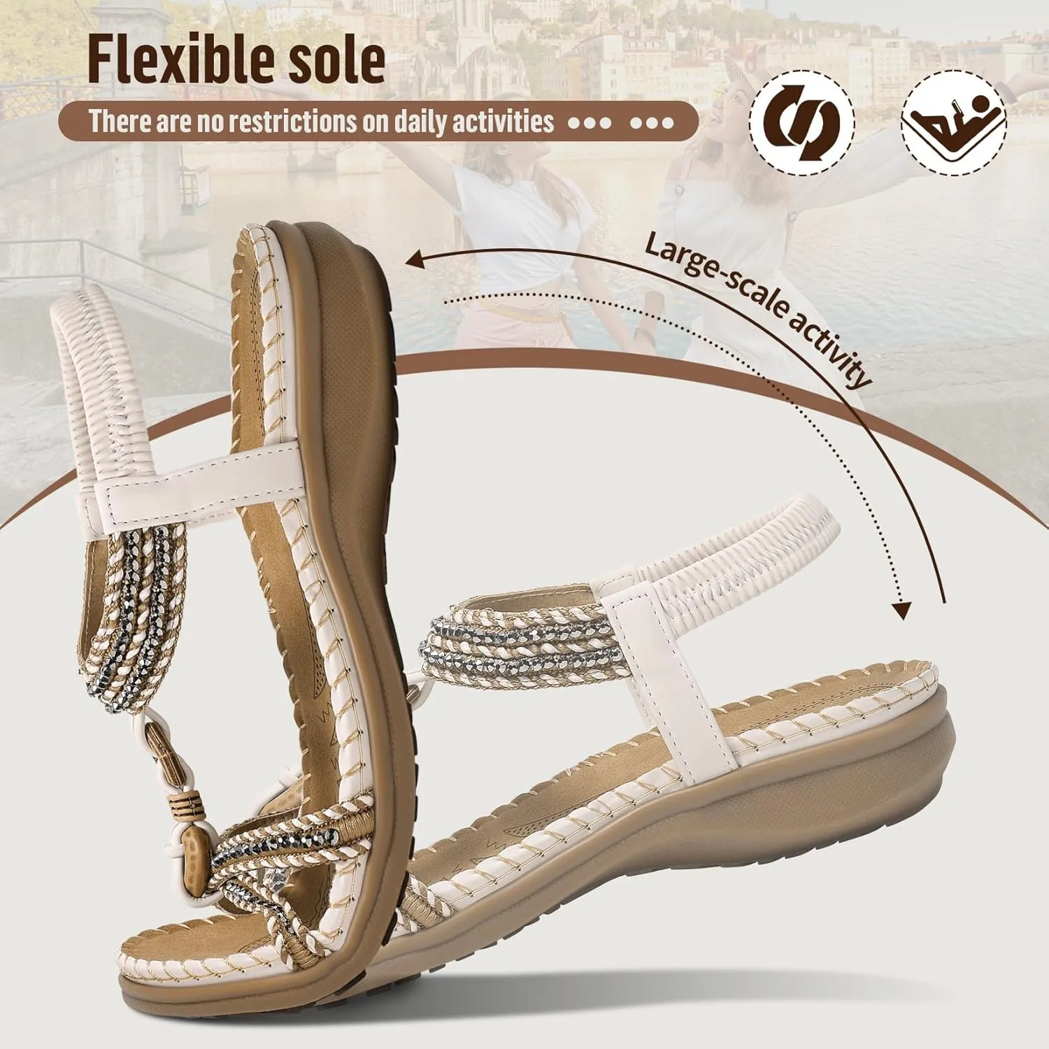 Littleplum Womens Sandals Arch Support Summer Flat Slides Ankle Elastic Walking Shoes Braided Beach Dressy Sandals for Women