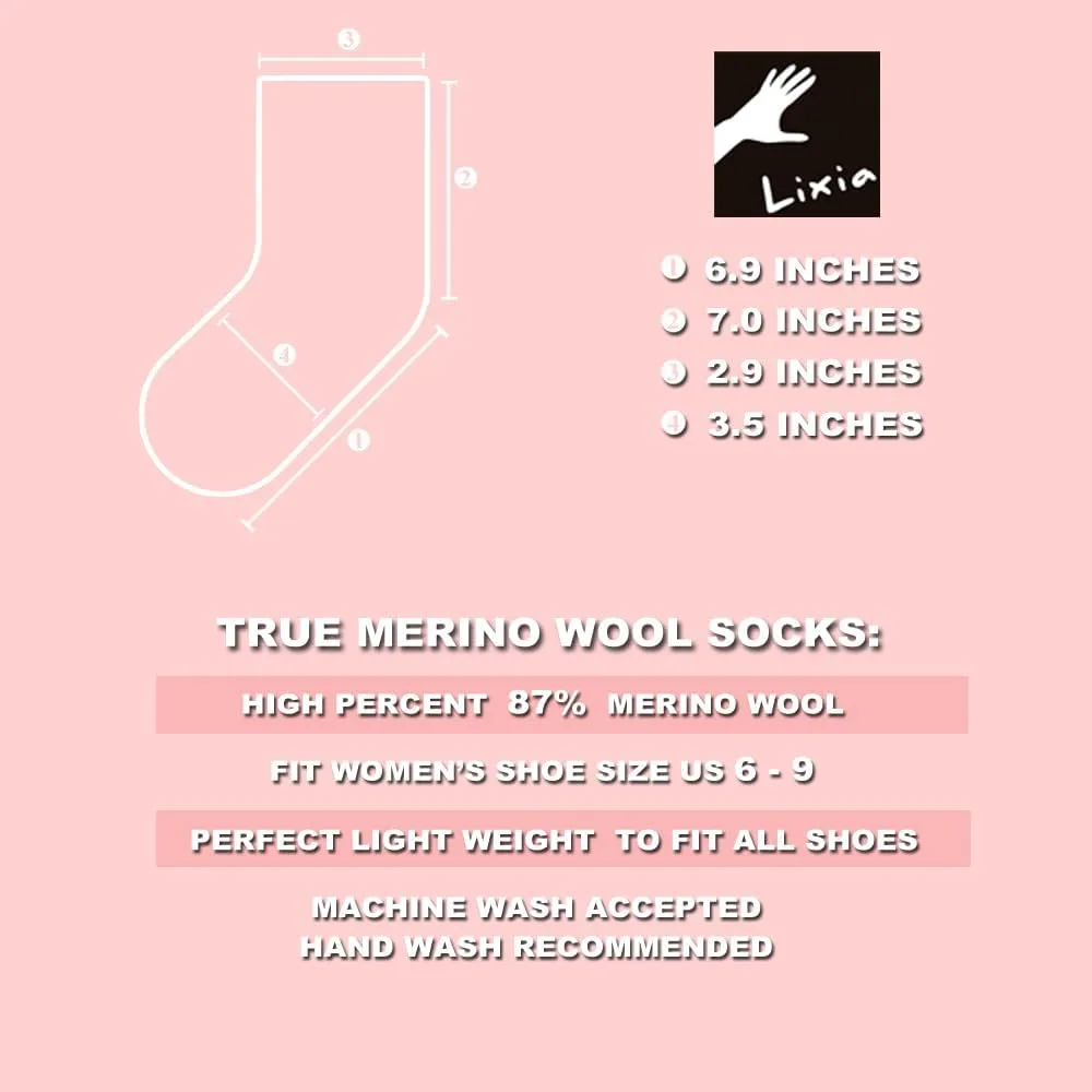 LIXIA Women's Thin Merino Wool Socks Mid-calf Light Weight Cozy Warm Breathable Multi Colors Daily Wear Stockings