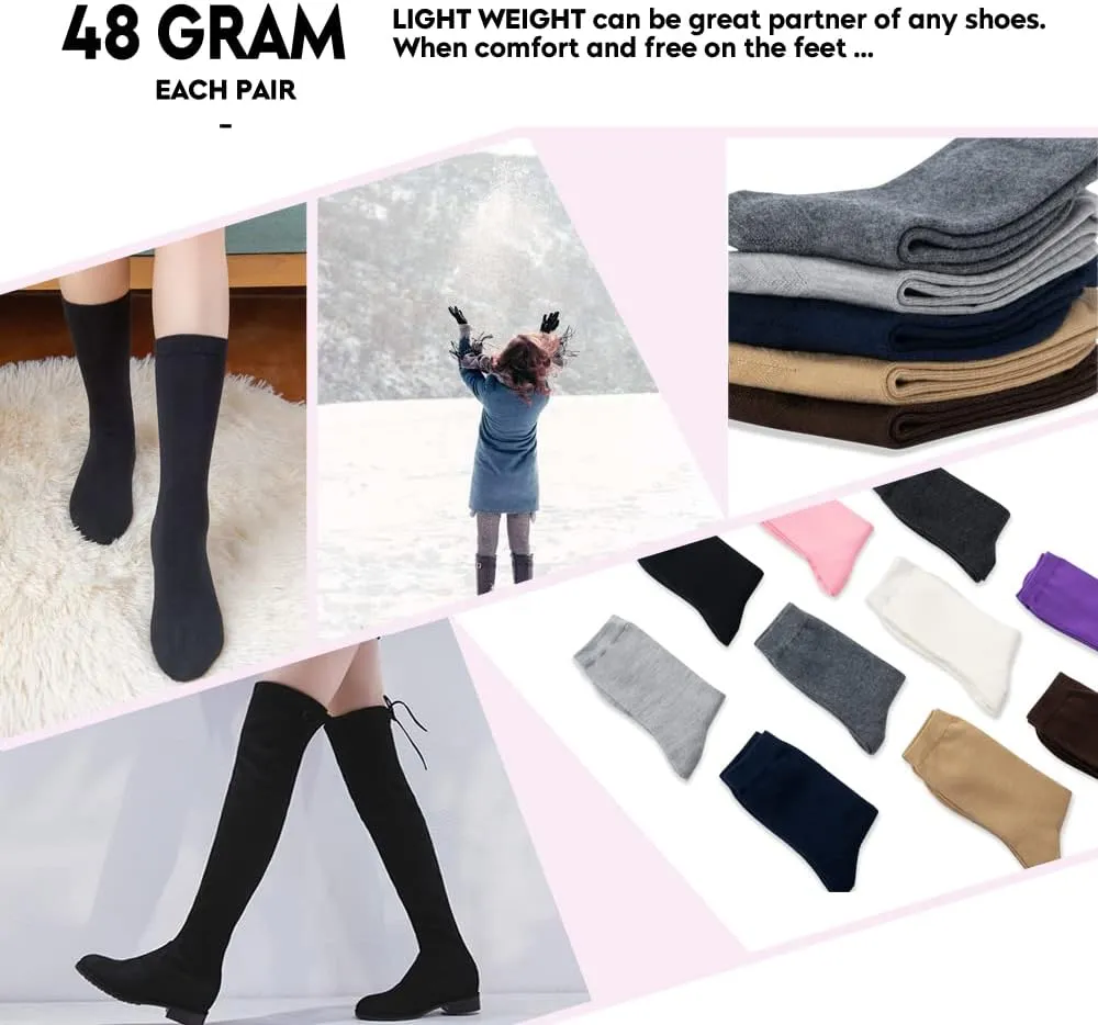LIXIA Women's Thin Merino Wool Socks Mid-calf Light Weight Cozy Warm Breathable Multi Colors Daily Wear Stockings