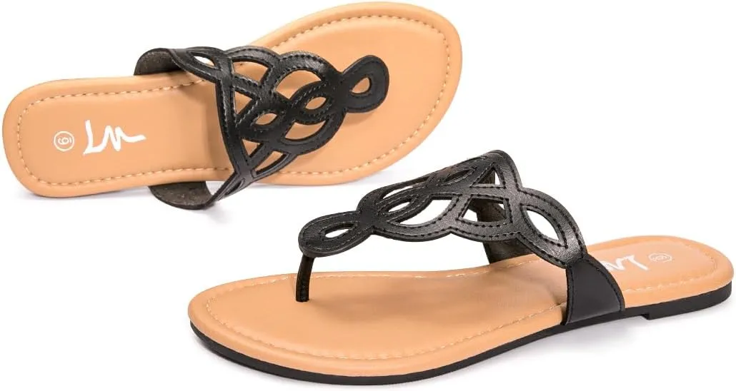 LM Women's Thong Sandals T-Strap Sandals Slip On Flat Sandals Flip Flop Casual Summer Slide Sandals