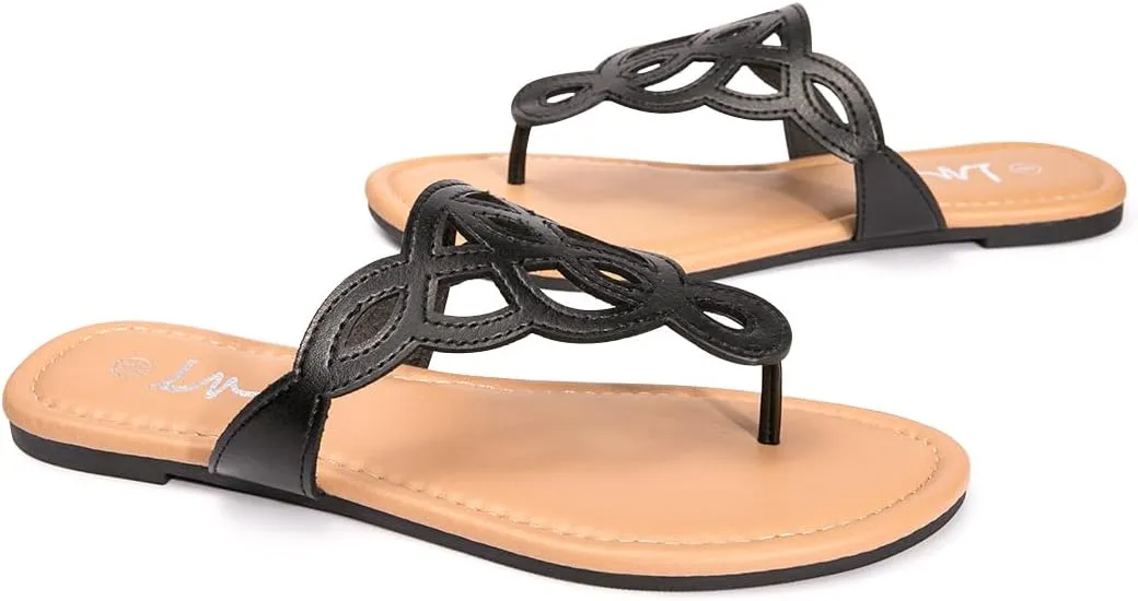 LM Women's Thong Sandals T-Strap Sandals Slip On Flat Sandals Flip Flop Casual Summer Slide Sandals