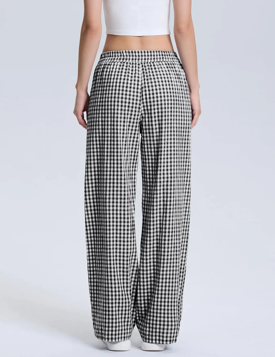 LOMON Women's Striped Gingham Boxer Pants Cotton Pajama Lounge Pj Casual Plaid Trousers Y2K Beach Bottoms with Pockets
