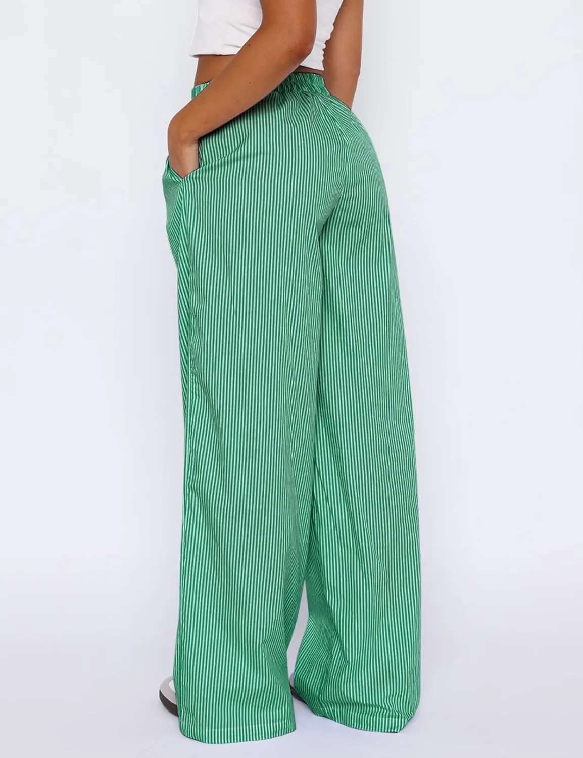 LOMON Women's Striped Gingham Boxer Pants Cotton Pajama Lounge Pj Casual Plaid Trousers Y2K Beach Bottoms with Pockets