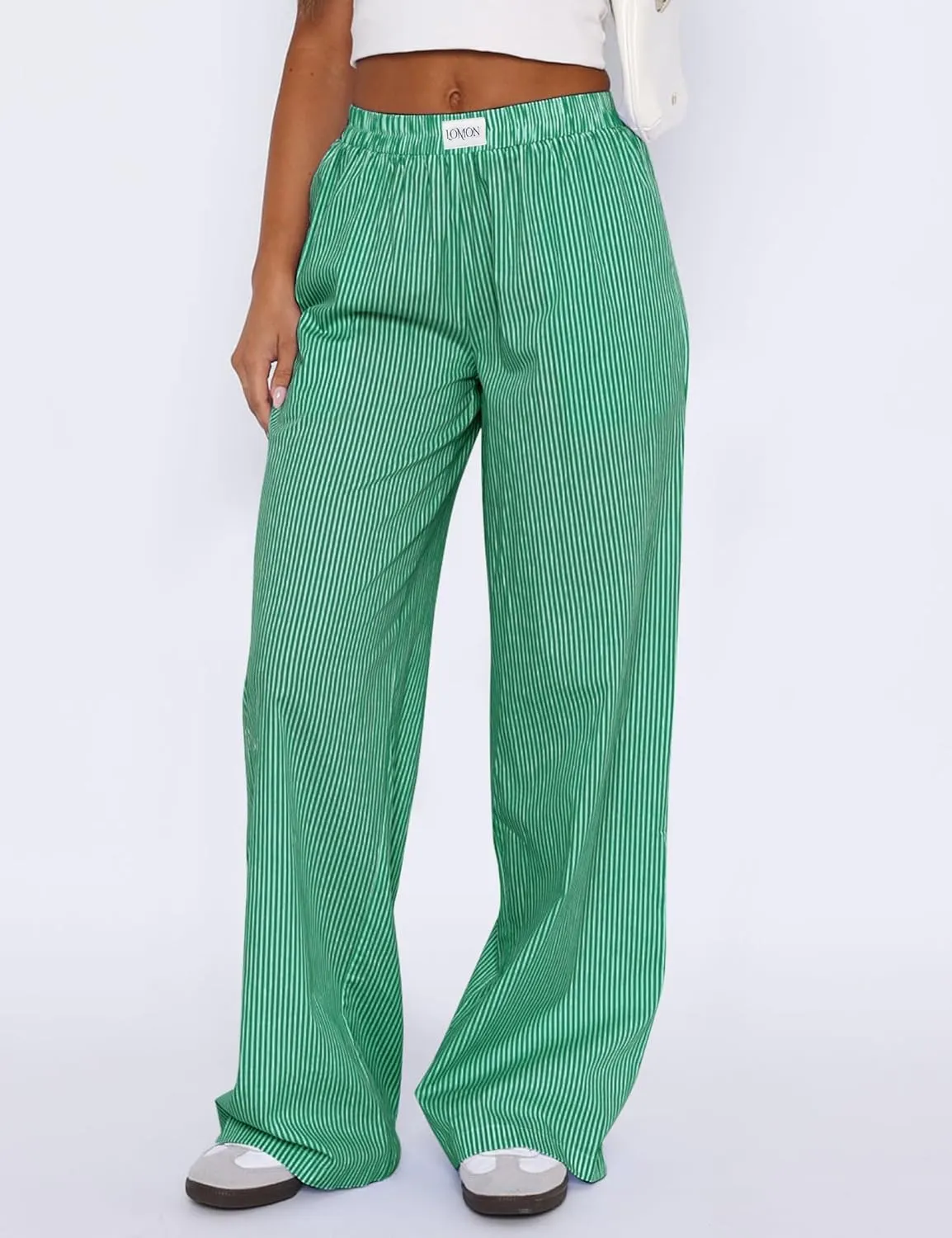 LOMON Women's Striped Gingham Boxer Pants Cotton Pajama Lounge Pj Casual Plaid Trousers Y2K Beach Bottoms with Pockets