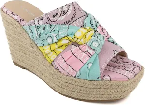 LONDON FOG Womens Heidi Espadrille Wedge Sandals with Knotty Bow Detail