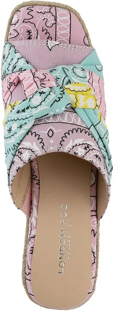 LONDON FOG Womens Heidi Espadrille Wedge Sandals with Knotty Bow Detail