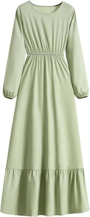 Long Dresses for Women Fall Fashion Long Sleeve Elastic Waist Tiered Ruffle Maxi Dress Causal Crewneck Party Dresses