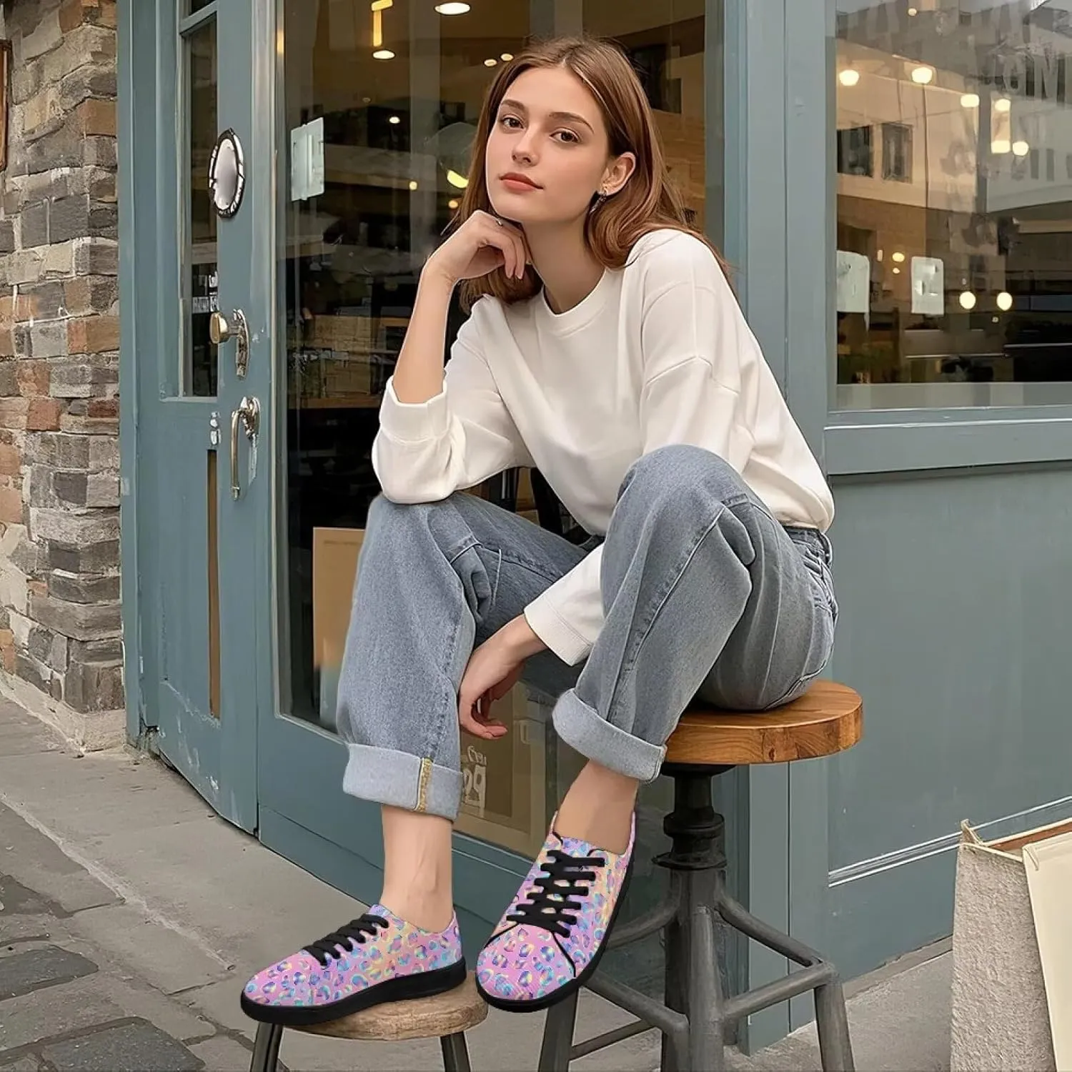 Low-Top Slip Ons Sneakers Canvas Women Black Platform Canvas Shoes Trendy Slip Ons Barefoot Shoes Fit Comfort 5.5-13.5