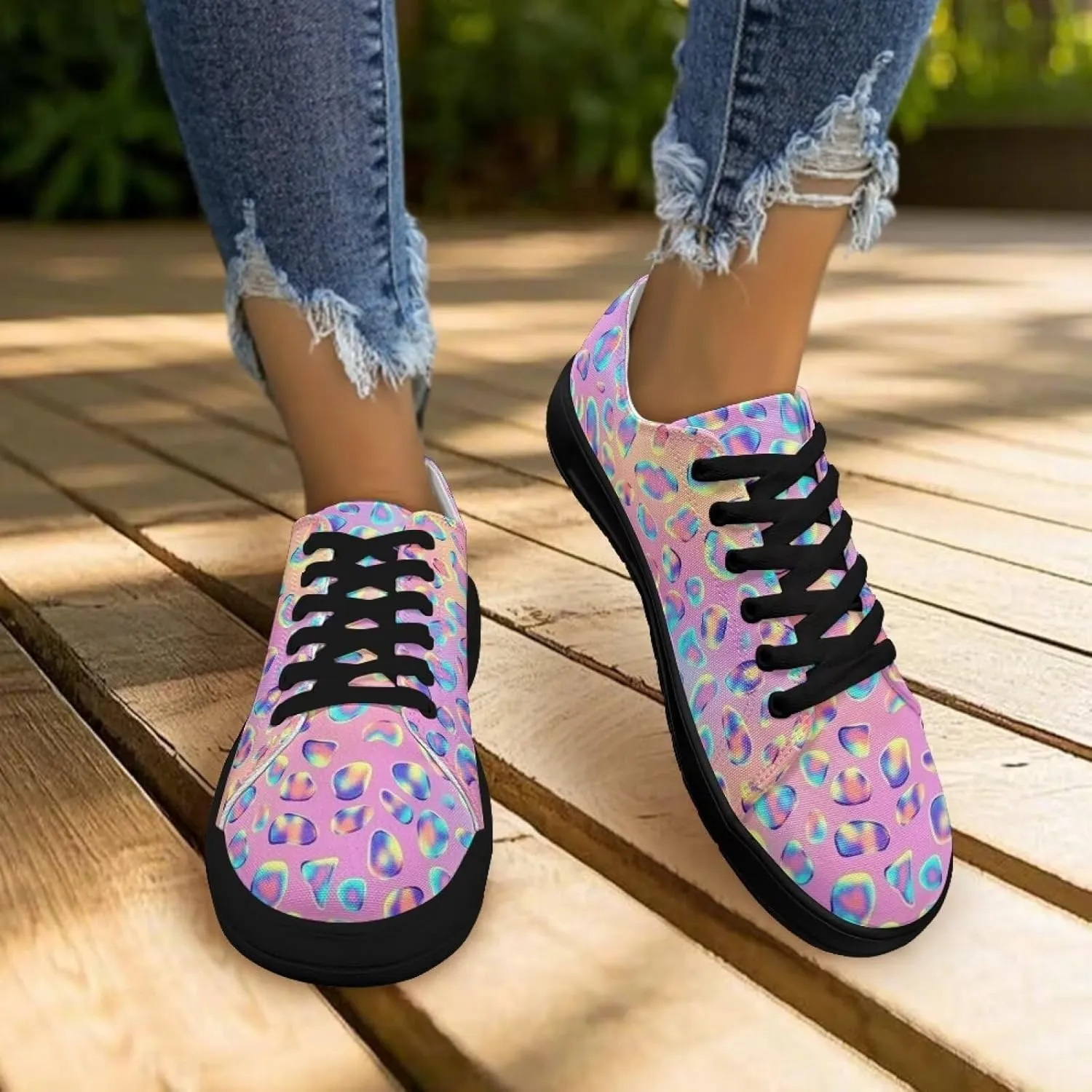 Low-Top Slip Ons Sneakers Canvas Women Black Platform Canvas Shoes Trendy Slip Ons Barefoot Shoes Fit Comfort 5.5-13.5